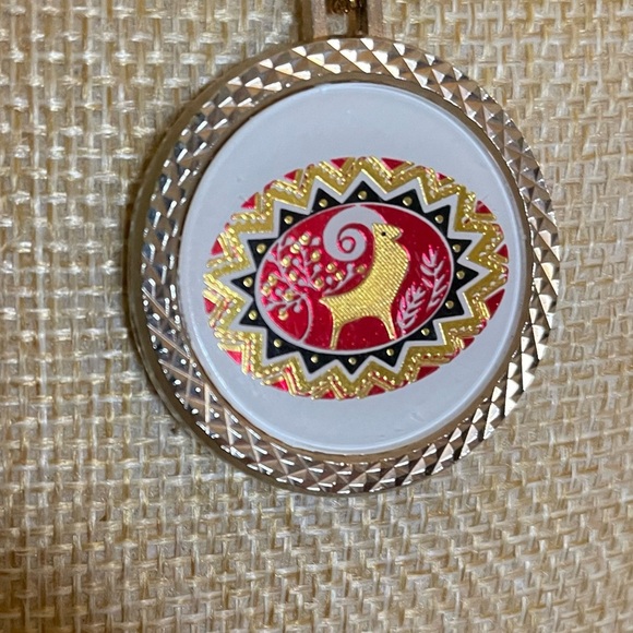 Double Sided Gold Necklace with Mountain Goat (Capricorn) and Egg motif - Picture 5 of 9